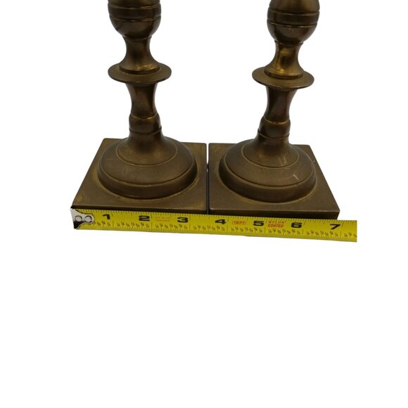 2 Brass Candlestick Holders Square Base Marked W Inc. Brass Plated Shabbat Cups - Picture 6 of 12